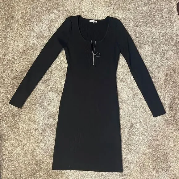 knee length dresses for ladies Blue Planet | Long Sleeve Hooded Front Zipper Mini Dress main image 0